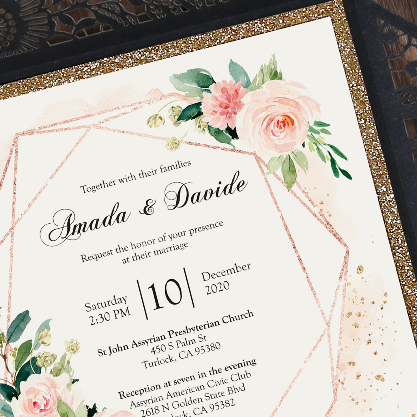 Square Black Lase-cut Lace Flower Pattern Wedding Invitations