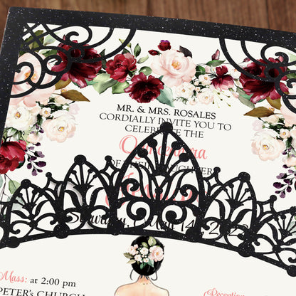 Pearlized Black Invitations Purple Greeting Cards For Quinceanera