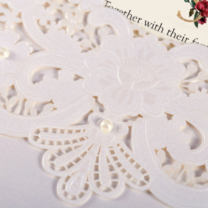 White Hollow Flora Laser Cut Invitation Cards,Invitations - DorisHome
