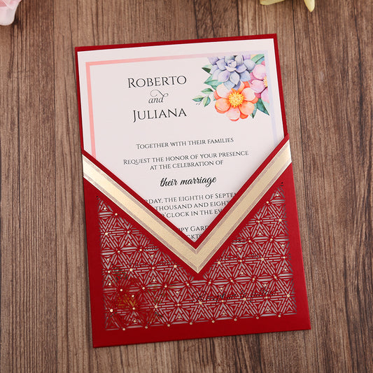Red Floral Laser cut invitation cards for Wedding, Anniversary - DorisHome