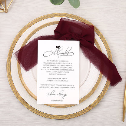 Thank You Place Setting Cards With Burgundy Chiffon Ribbon - DorisHome