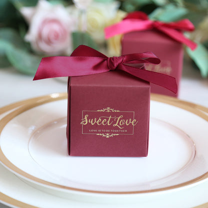 50 pcs Birthday Wedding Party Favor, Wedding Gift Bags Chocolate Candy and Gift Boxes Bridal Shower Party Paper Gift Box Burgundy Boxes with Ribbons,CB080R - DorisHome