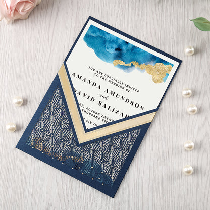 Blue Floral Laser cut invitation cards for Wedding, Anniversary - DorisHome