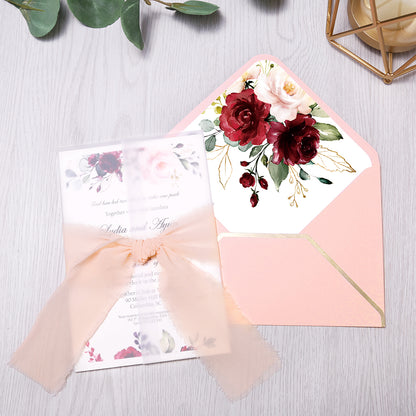 Pocket Burgundy  Wedding Invitations Greeting Cards - DorisHome