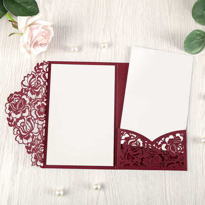 Burgundy Floral Laser cut invitation cards for Quinceanera - DorisHome