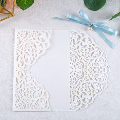 5 X 7.2" Laser Cut Hollow Rose Wedding invitations Cards With Blue Ribbon And Envelopes For Quinceanera Sweet 15 Invite - DorisHome