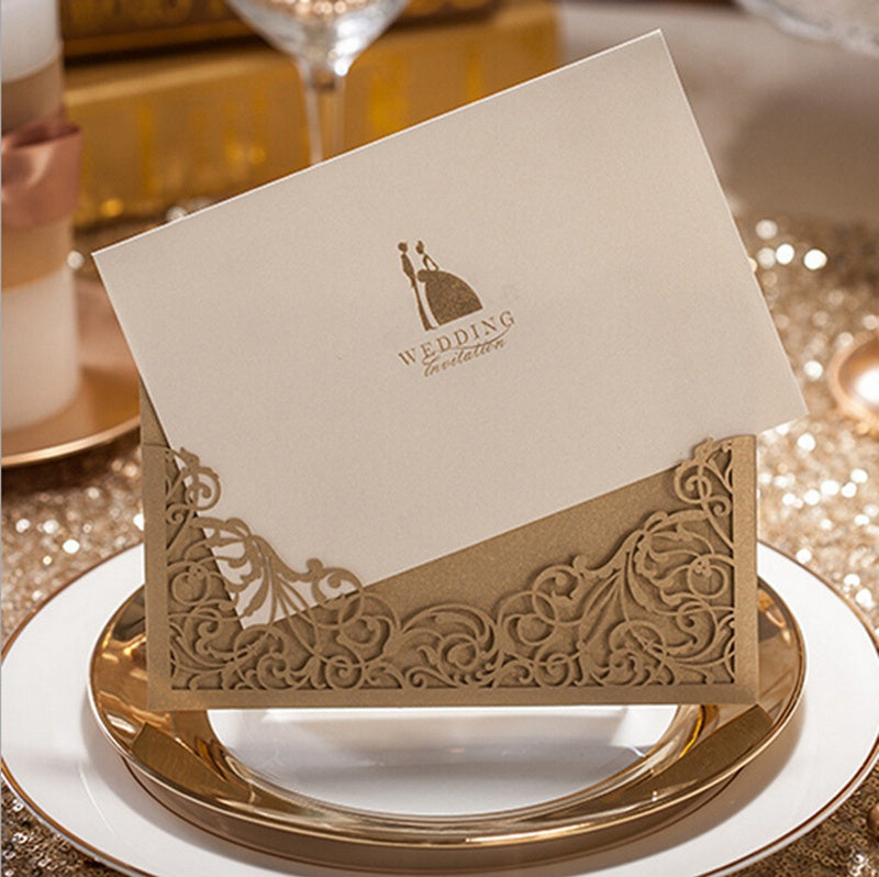 Gold Hollow Flora Laser Cut Invitation with Gold Foil inner for Wedding Bridal Shower,Doris Home - DorisHome