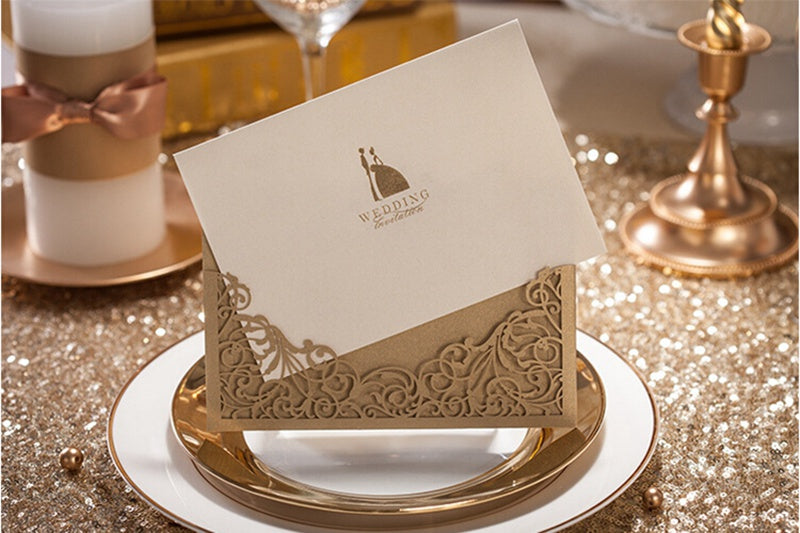 Gold Hollow Flora Laser Cut Invitation with Gold Foil inner for Wedding Bridal Shower,Doris Home - DorisHome