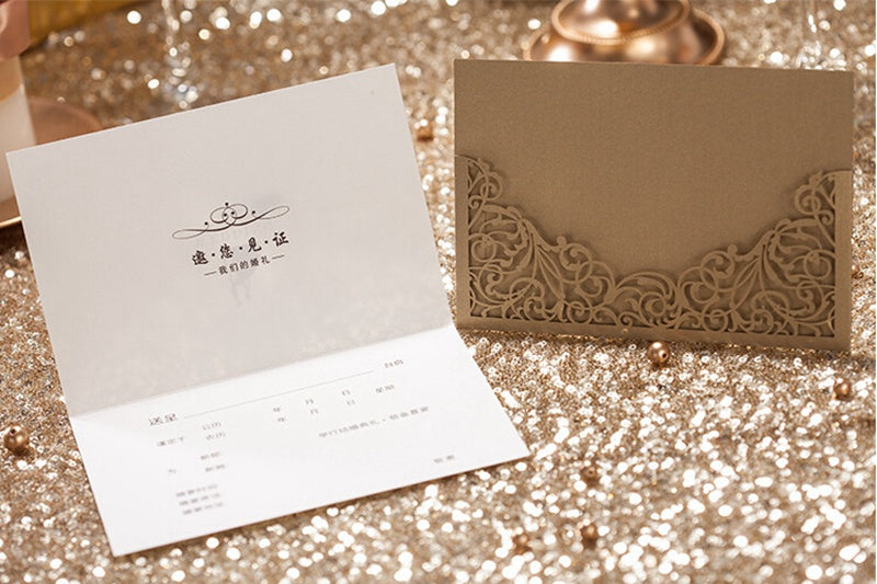 Gold Hollow Flora Laser Cut Invitation with Gold Foil inner for Wedding Bridal Shower,Doris Home - DorisHome