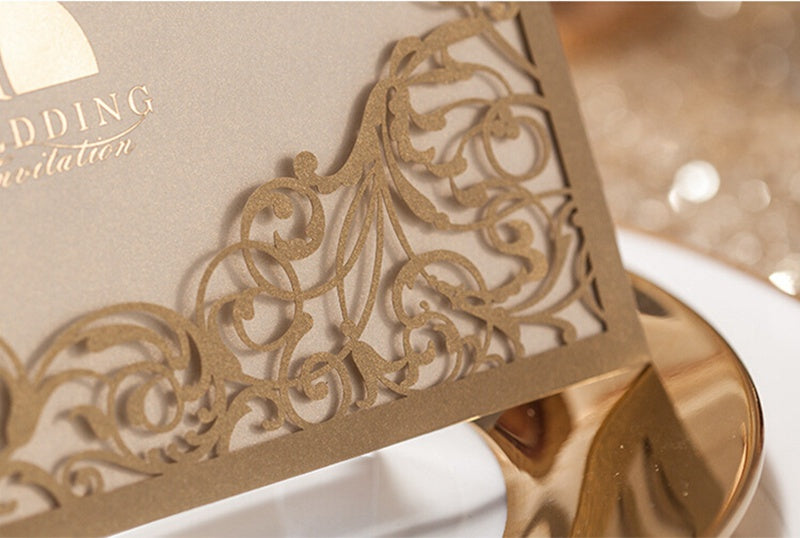 Gold Hollow Flora Laser Cut Invitation with Gold Foil inner for Wedding Bridal Shower,Doris Home - DorisHome