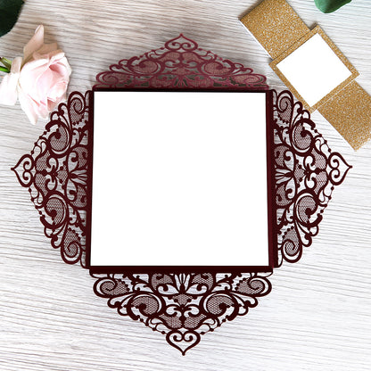 Square Burgundy Wedding Invitations with Gold Glitter Belly Band for Wedding - DorisHome