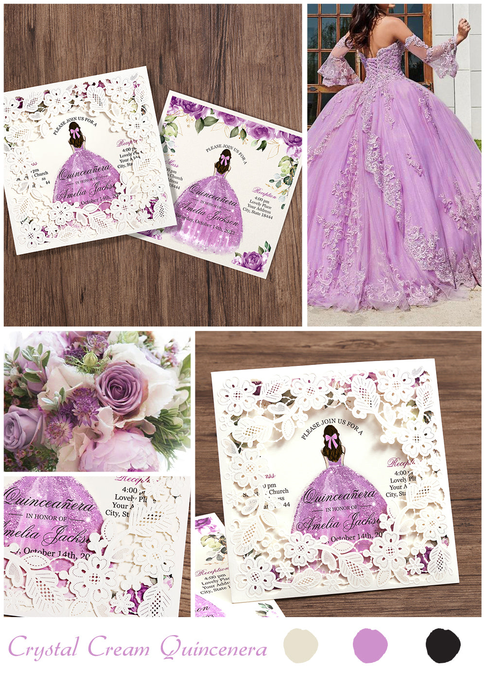 Customized Quinceanera Invitation Lilac, Elegant 15 years Invitations Sweet 16, Miss XV, Birthday Laser Cut Quince Invitation Cards White Personalized