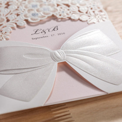 100pcs Vertical Laser Cut White Hollow Flora Wedding Invitation with envelope,with insert - DorisHome