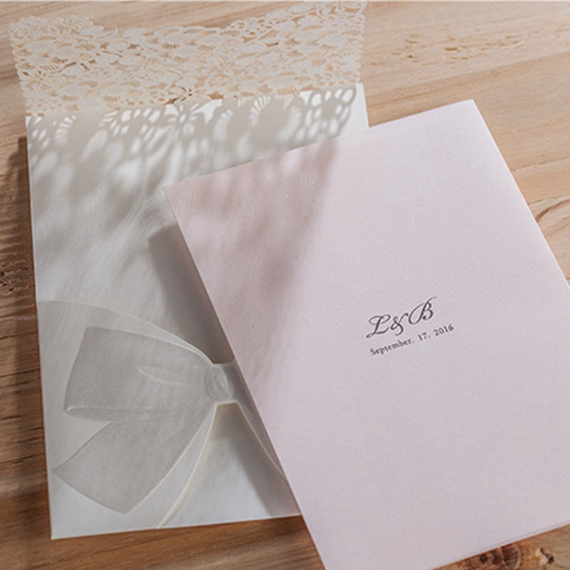 100pcs Vertical Laser Cut White Hollow Flora Wedding Invitation with envelope,with insert - DorisHome