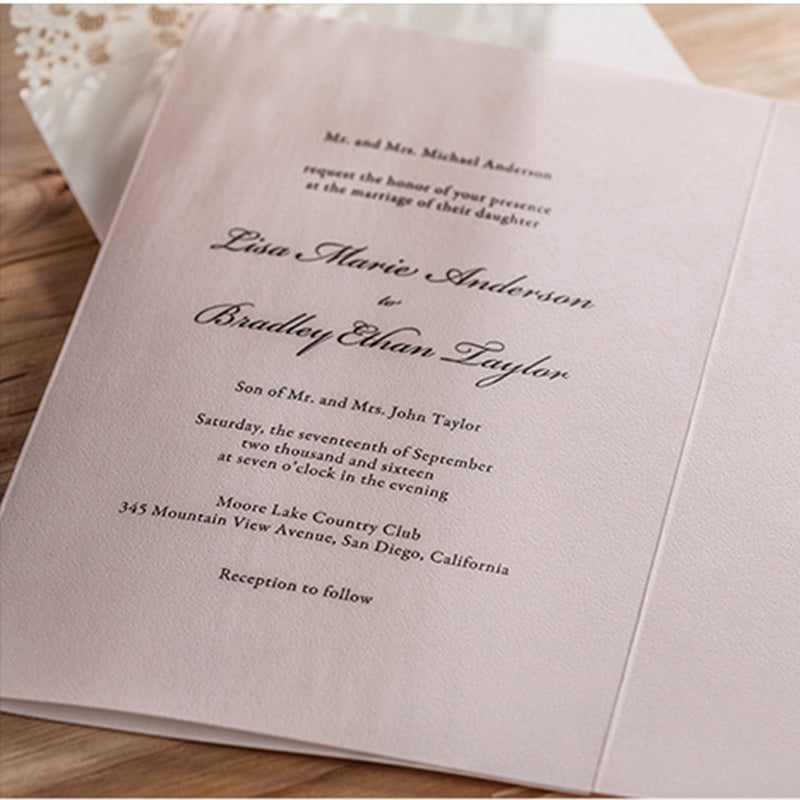 100pcs Vertical Laser Cut White Hollow Flora Wedding Invitation with envelope,with insert - DorisHome