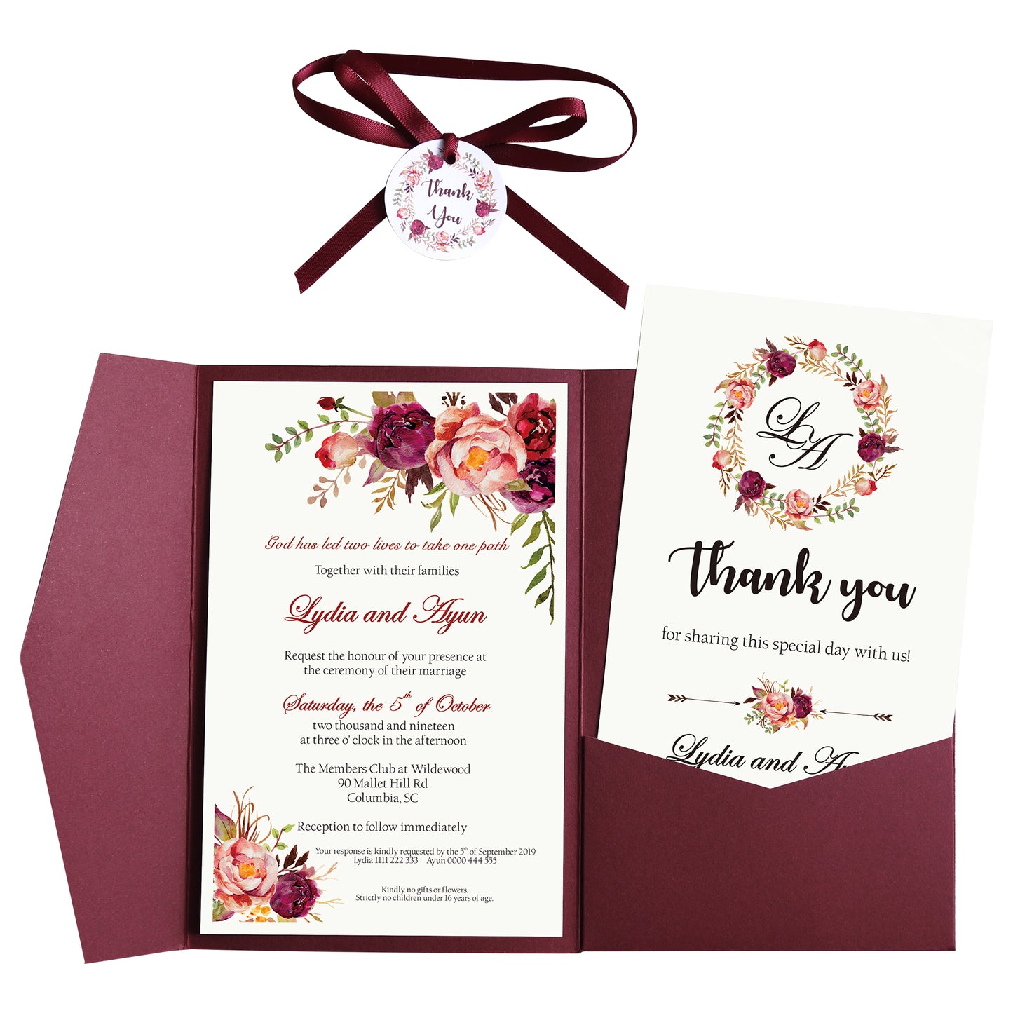 Pocket Burgundy Wedding Invitations Greeting Cards