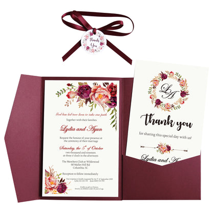 Pocket Burgundy Wedding Invitations Greeting Cards - DorisHome