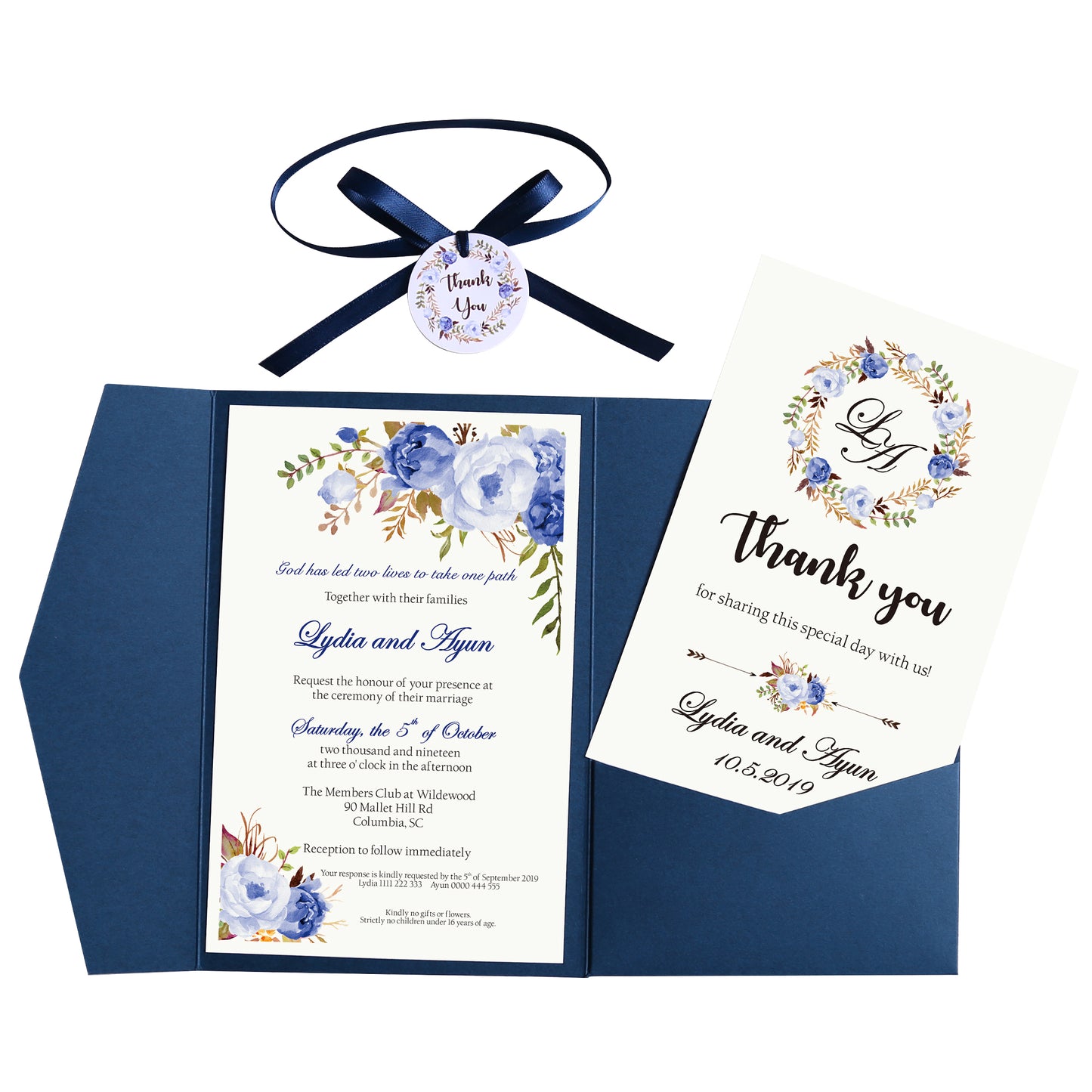 Pocket Blue Wedding Invitations Greeting Cards