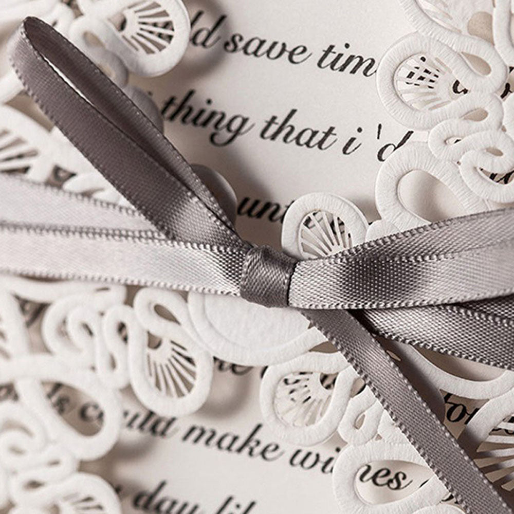 White Laser Cut with Grey Bowknot wedding invitation,Invitations - DorisHome
