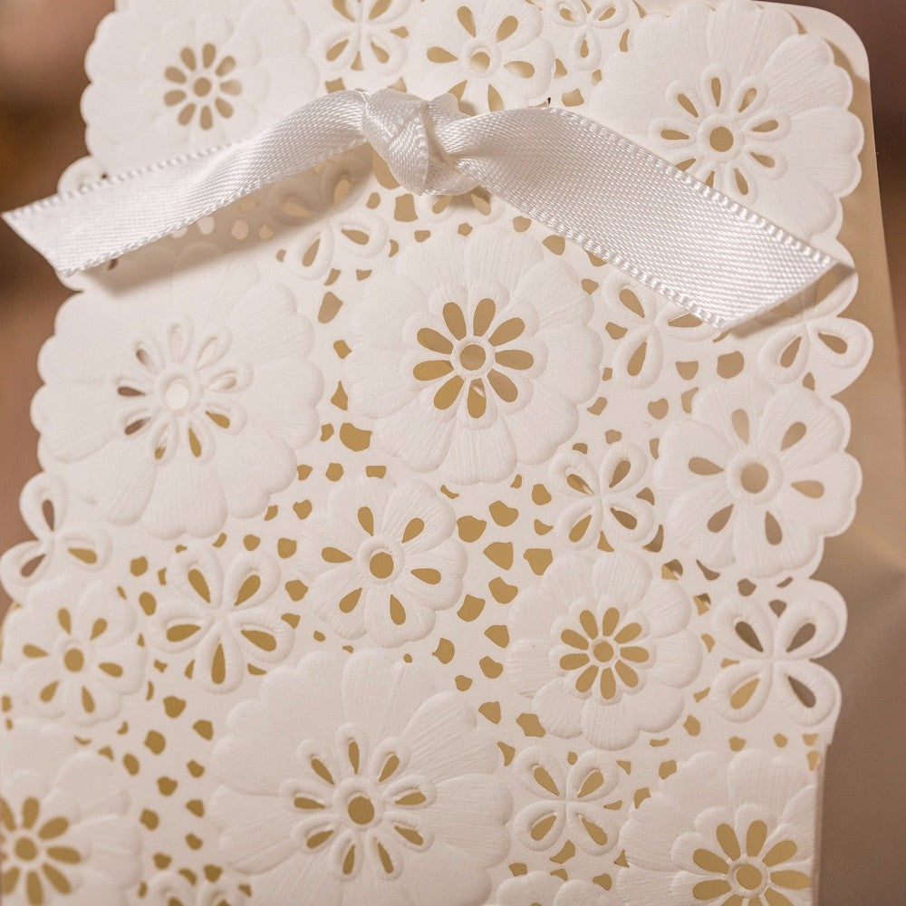 100 pcs White Flower Laser Cut Wedding Favor Boxes Candy Box, CB5191W - DorisHome