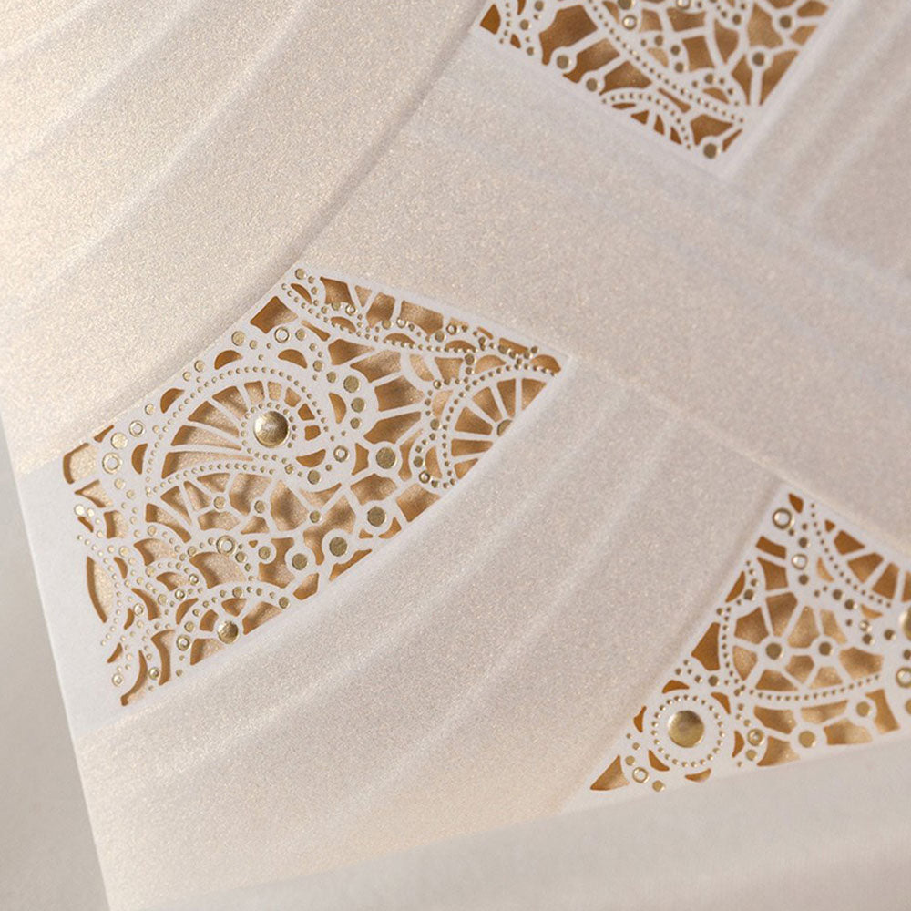 Vertical Laser Cut Ivory White Hollow Flora Wedding Invitation - DorisHome