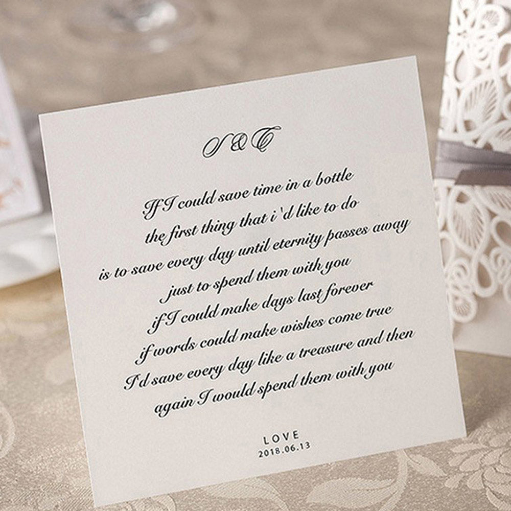 White Laser Cut with Grey Bowknot wedding invitation,Invitations - DorisHome