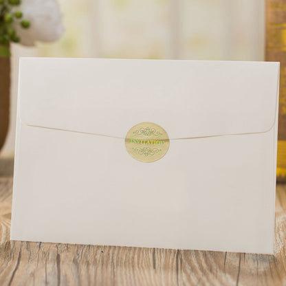 Vertical Laser Cut Ivory White Hollow Flora Wedding Invitation - DorisHome