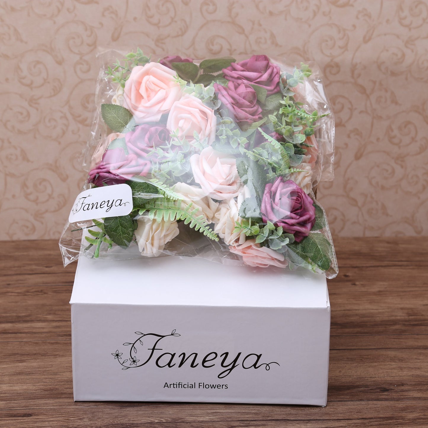 Faneya 12pcs Fuchsia Pink Cream Floral Wedding Flower Artificial Flowers