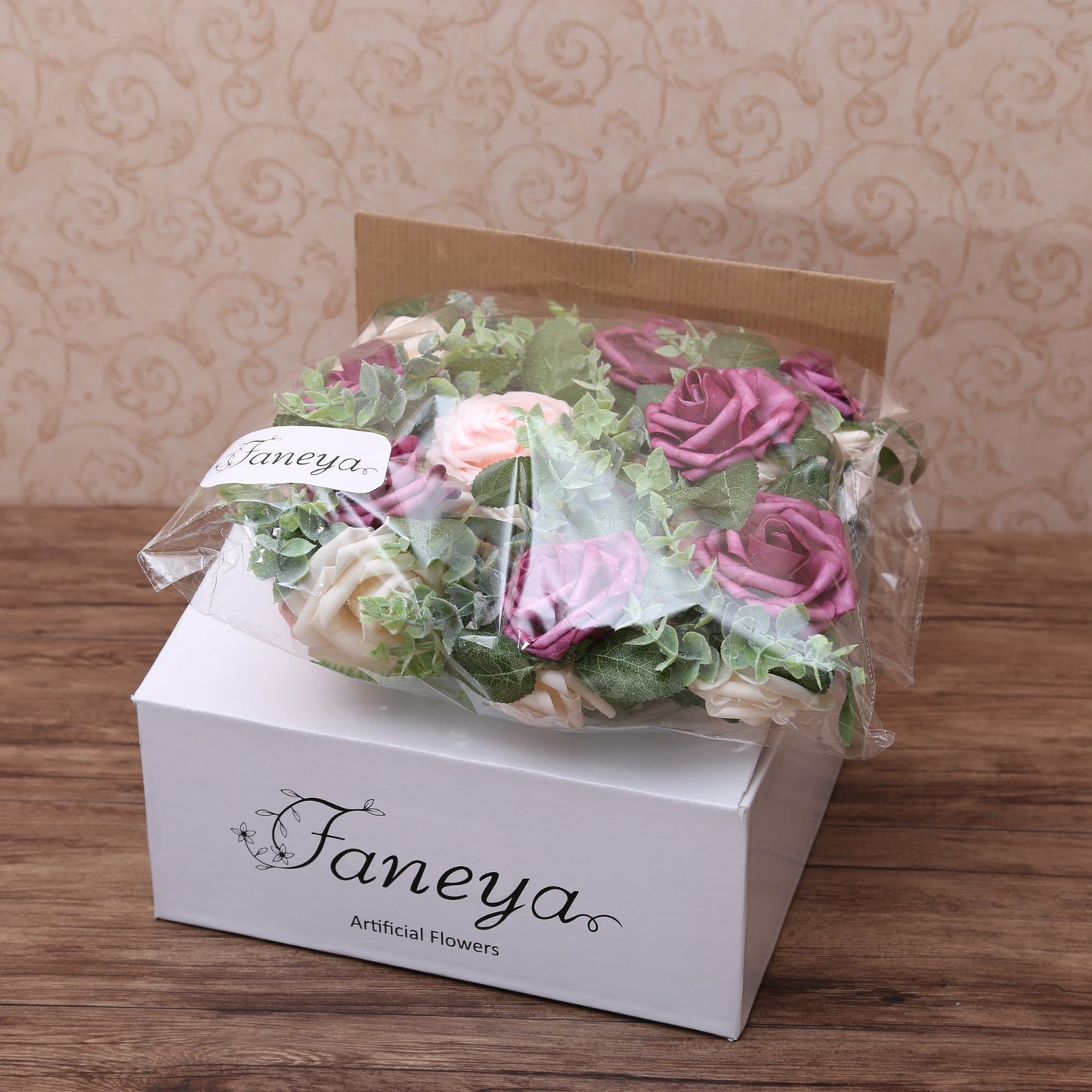 Faneya 12pcs Burgundy Pink Floral Wedding Flower Artificial Flowers