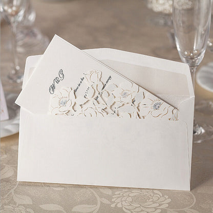 White Hollow Flora Laser Cut Invitation for Wedding Bridal Shower - DorisHome