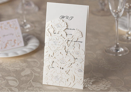 White Hollow Flora Laser Cut Invitation for Wedding Bridal Shower - DorisHome