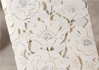 White Hollow Flora Laser Cut Invitation for Wedding Bridal Shower - DorisHome