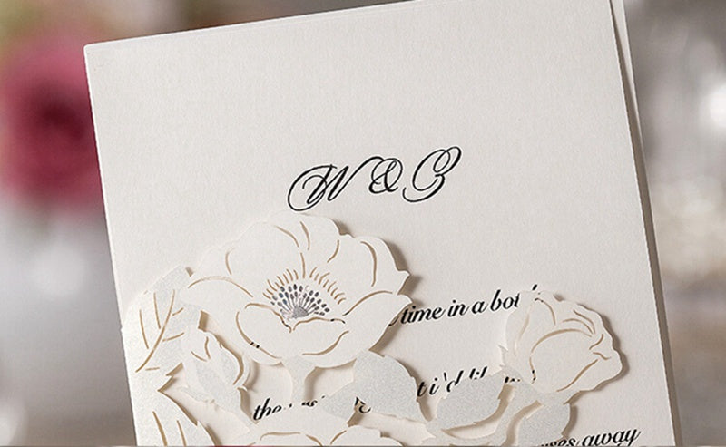 White Hollow Flora Laser Cut Invitation for Wedding Bridal Shower - DorisHome