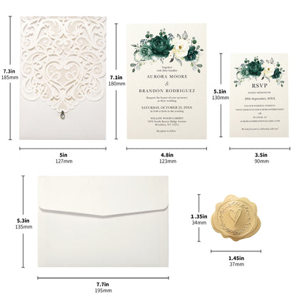 Vertical Green Floral Laser cut invitations for Wedding Anniversary